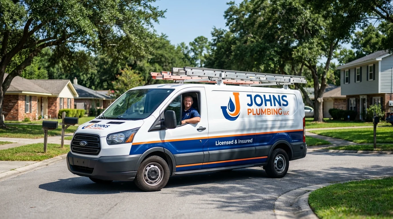 Johns Plumbing LLC service van in Brentwood, MD