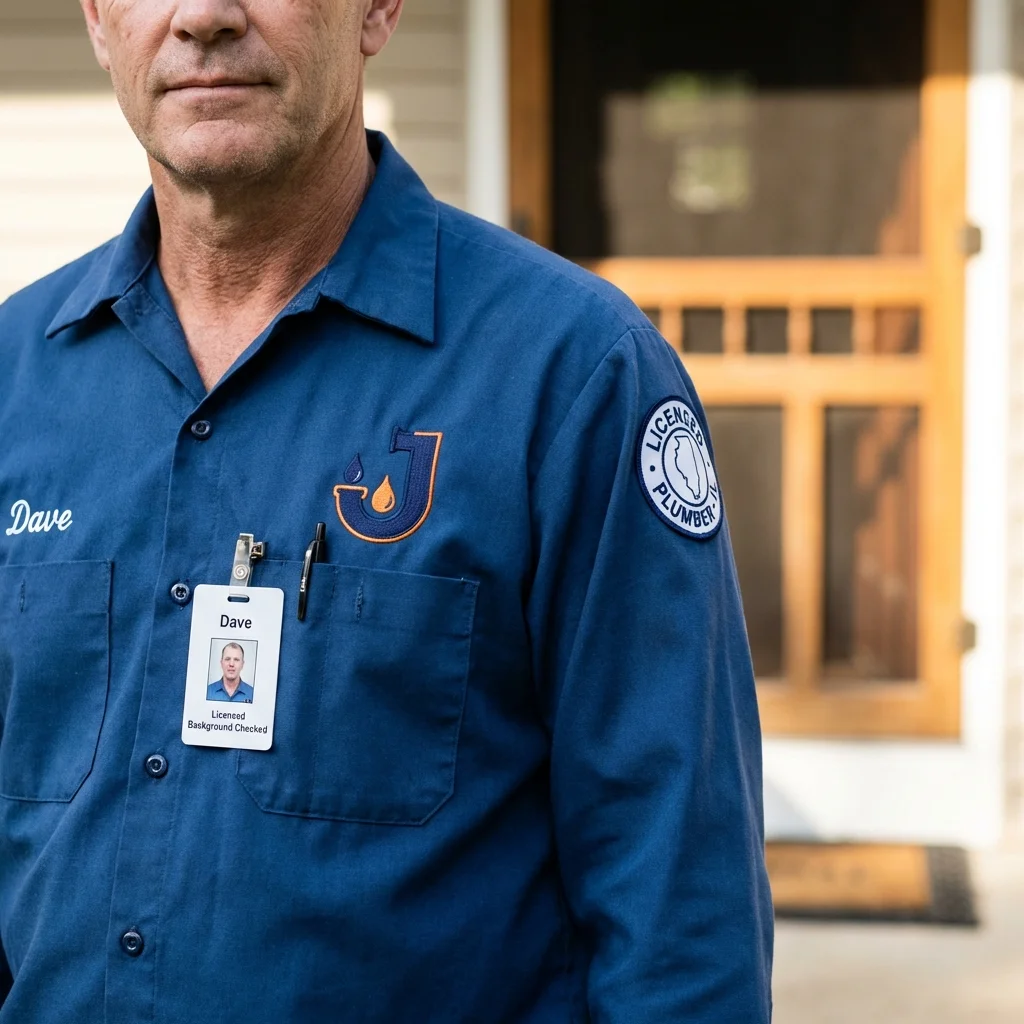 Licensed plumber showing ID badge in Brentwood, MD