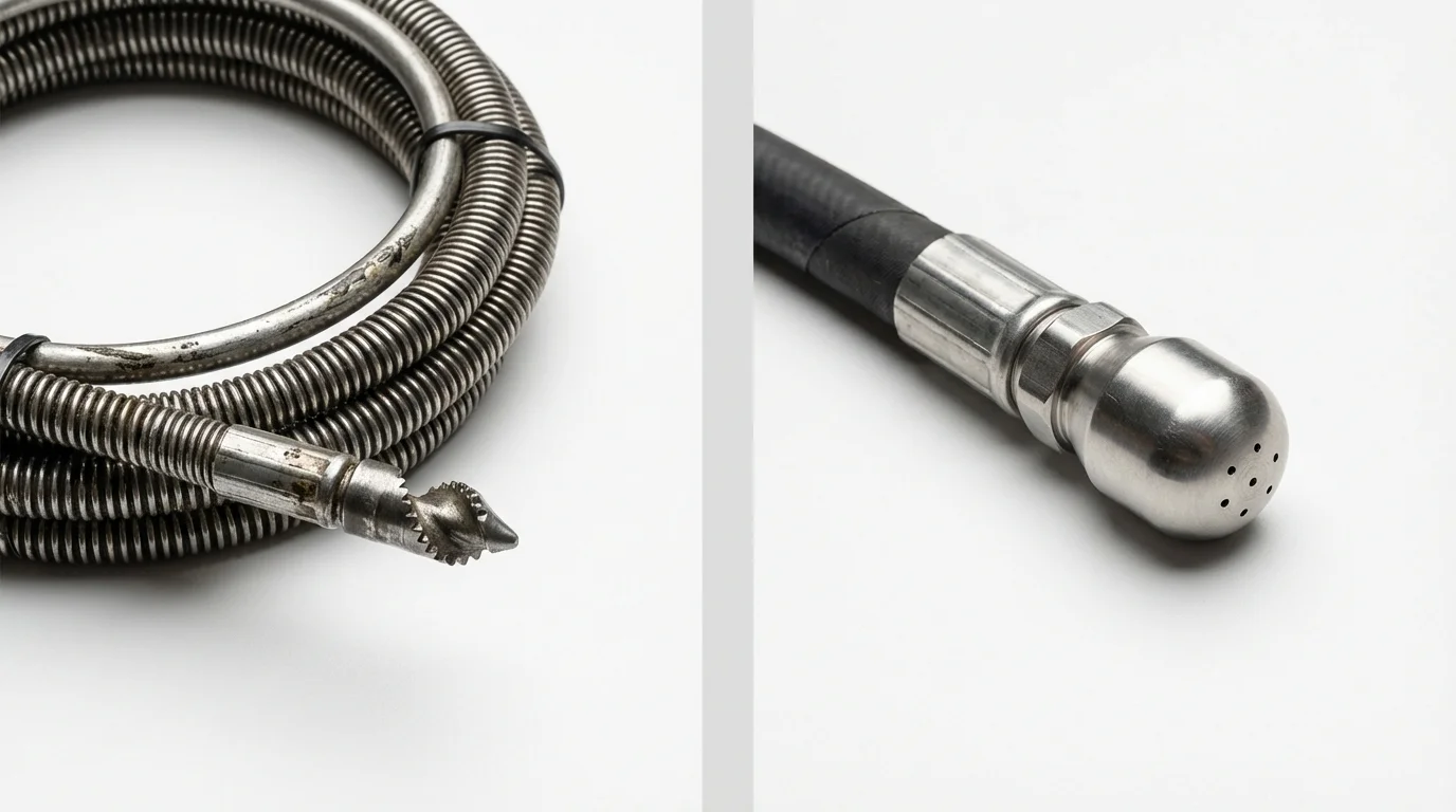 Drain snake cable and hydro jetting nozzle used for drain cleaning in Brentwood, MD