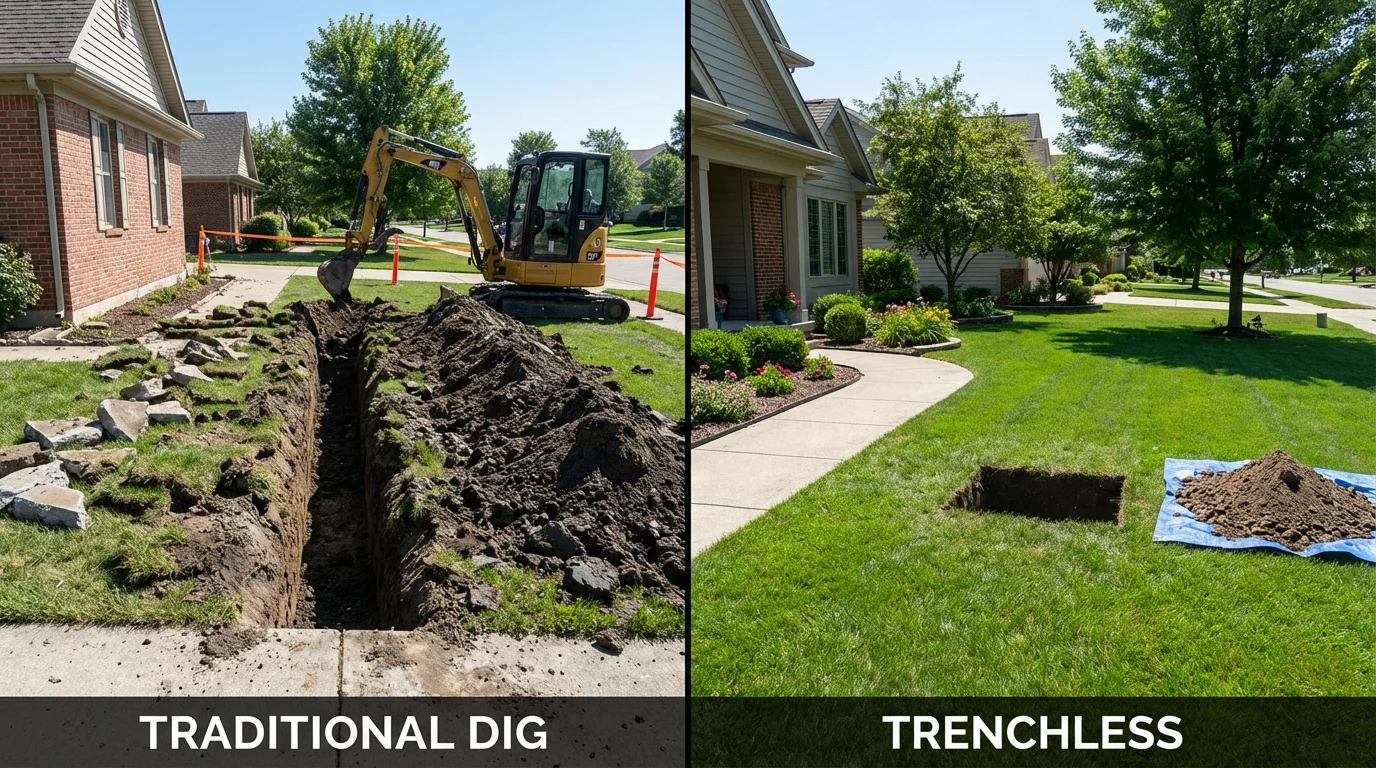 Trenchless sewer repair with minimal yard damage versus traditional excavation in Brentwood, MD